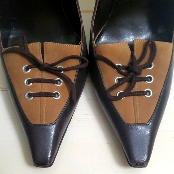 Valentino Garavani | Brown Leather and Suede Pumps with Laces Sz 37 - Picture 4 of 11